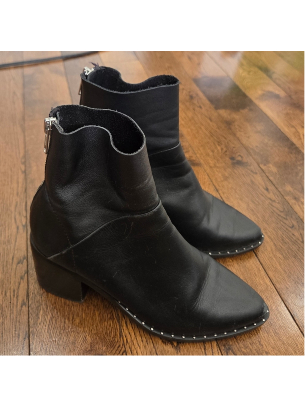Treasure & Bond Black Leather Ankle Boots with Studded Sole Size 5